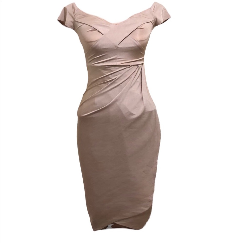 size 2/xs - hello molly - light nude tulip hem wrap cocktail pinup dress